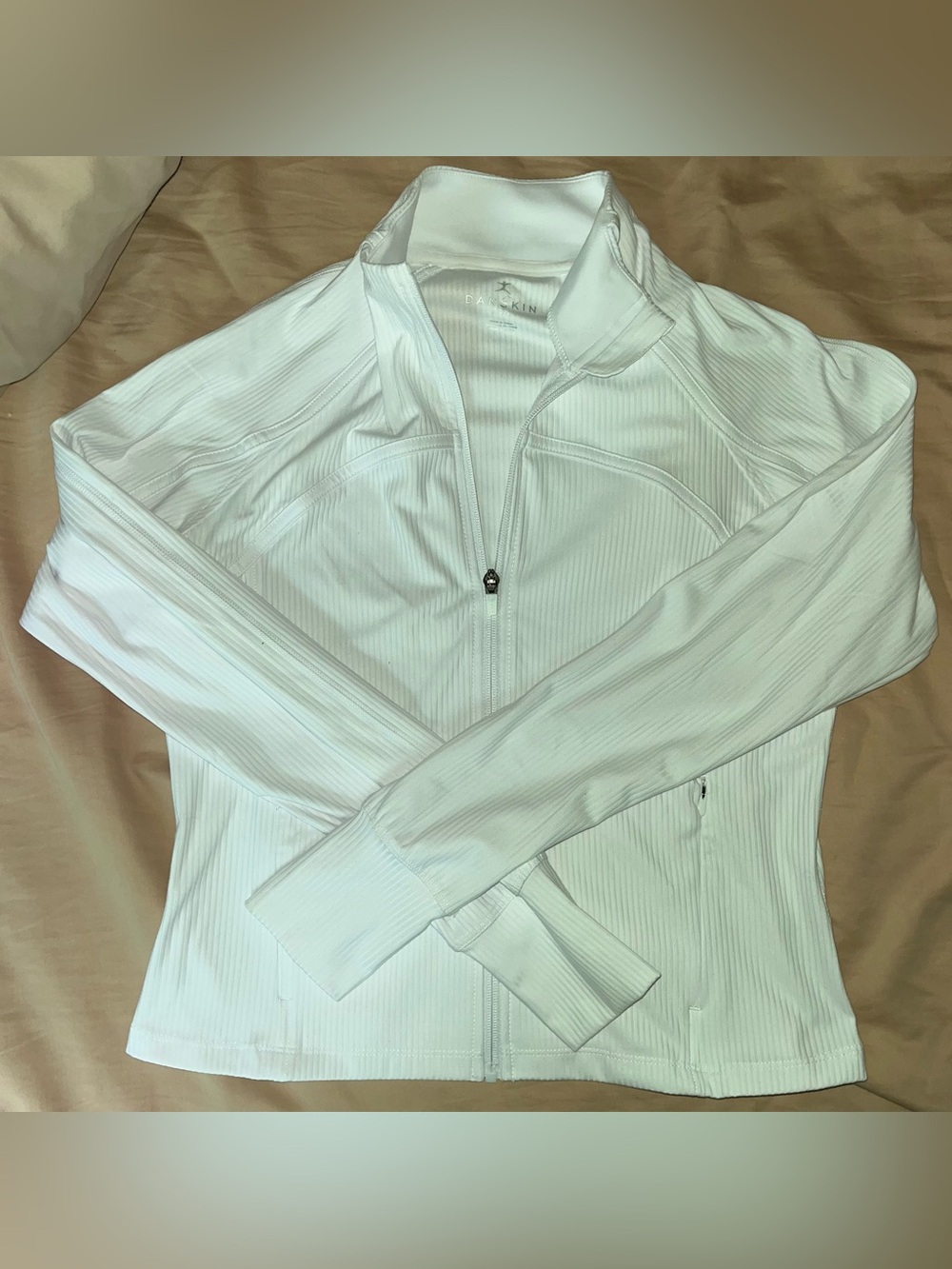 Danskin Light Gray Ribbed Zip-Up Active Jacket